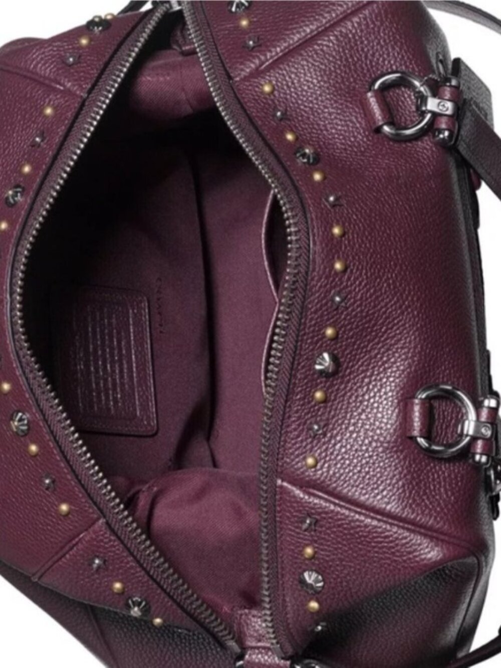 🔥 RARE🔥 Coach Dark Oxblood With Multi-Colored Tea Floral - Satchel Tote Bag - Picture 3 of 16
